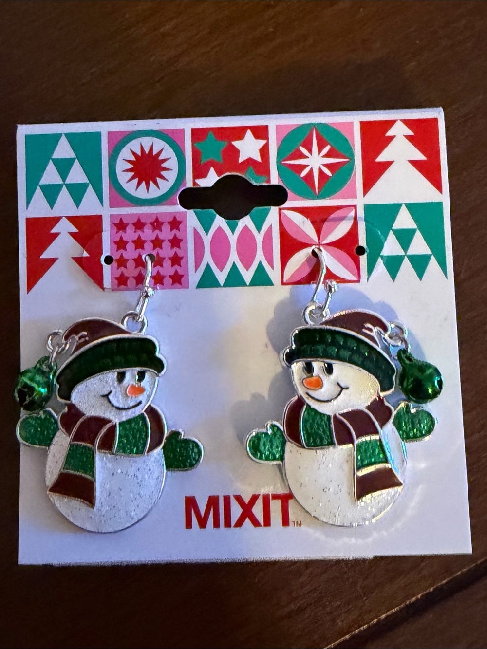 Mixit Green and Red Snowman Dangle Earrings